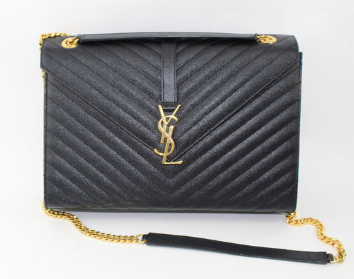 SAINT LAURENT LARGE ENVELOPE GRAIN DE POUDRE CHAIN BAG - LuxurySnob