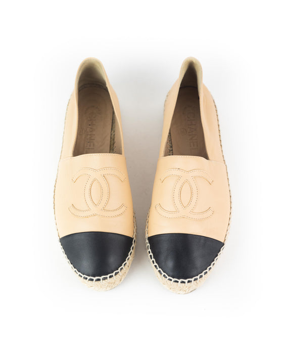 Chanel Lambskin CC Espadrilles nude