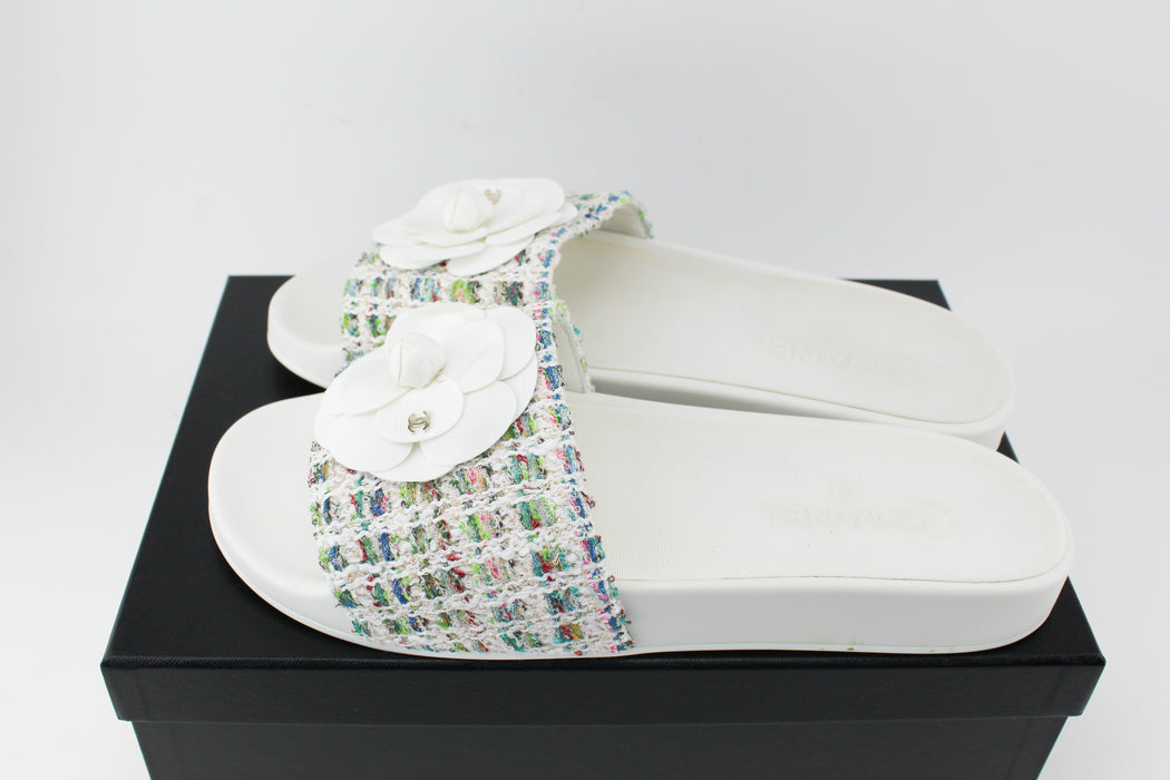 Chanel Tweed Grosgrain slides