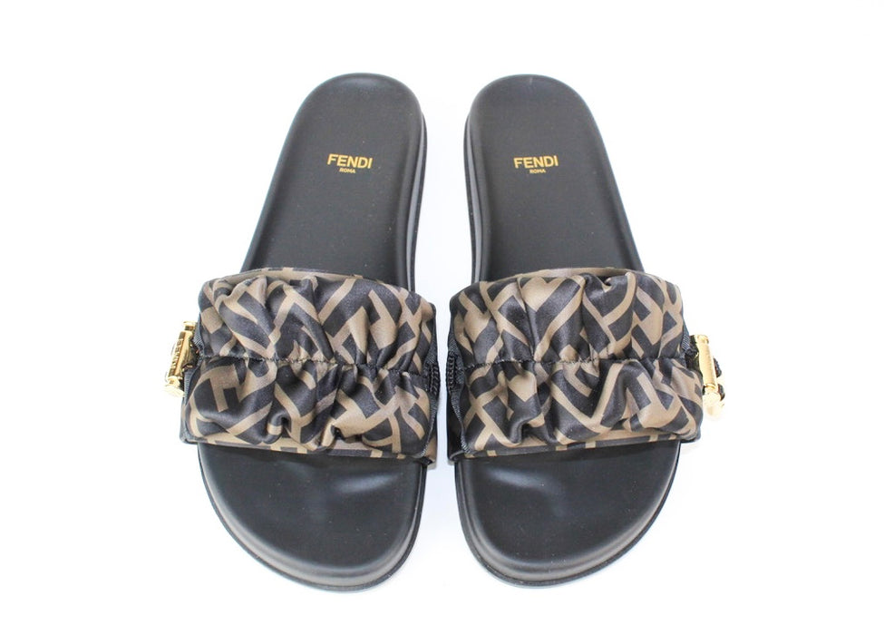 Fendi Feel Brown Satin Slides