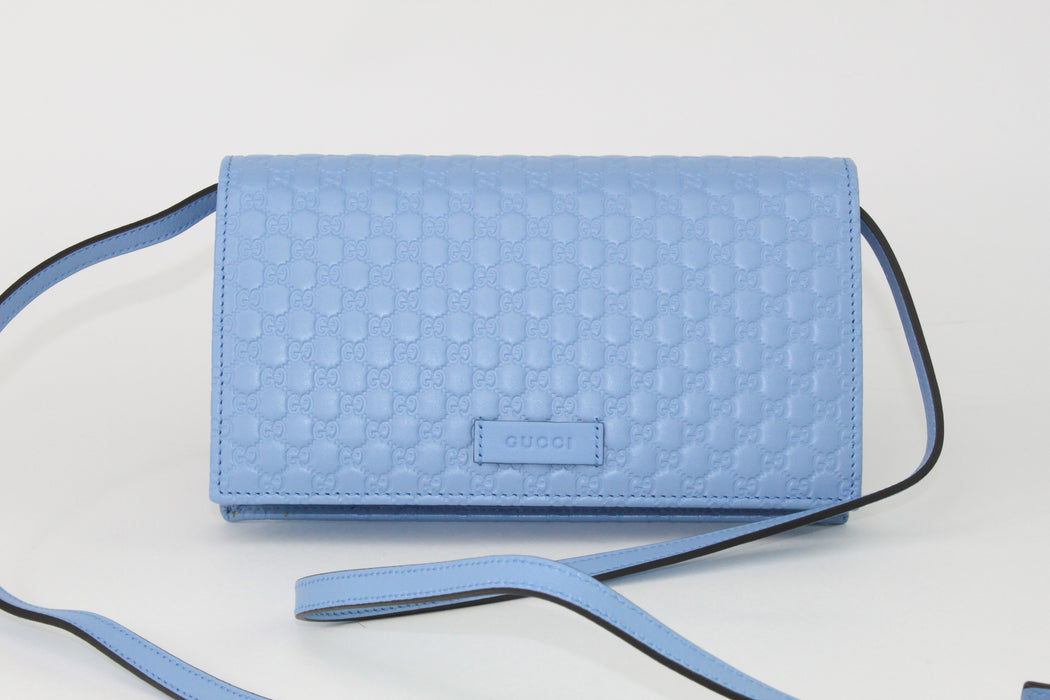 Gucci Leather Micro GG  Crossbody Wallet Bag Blue