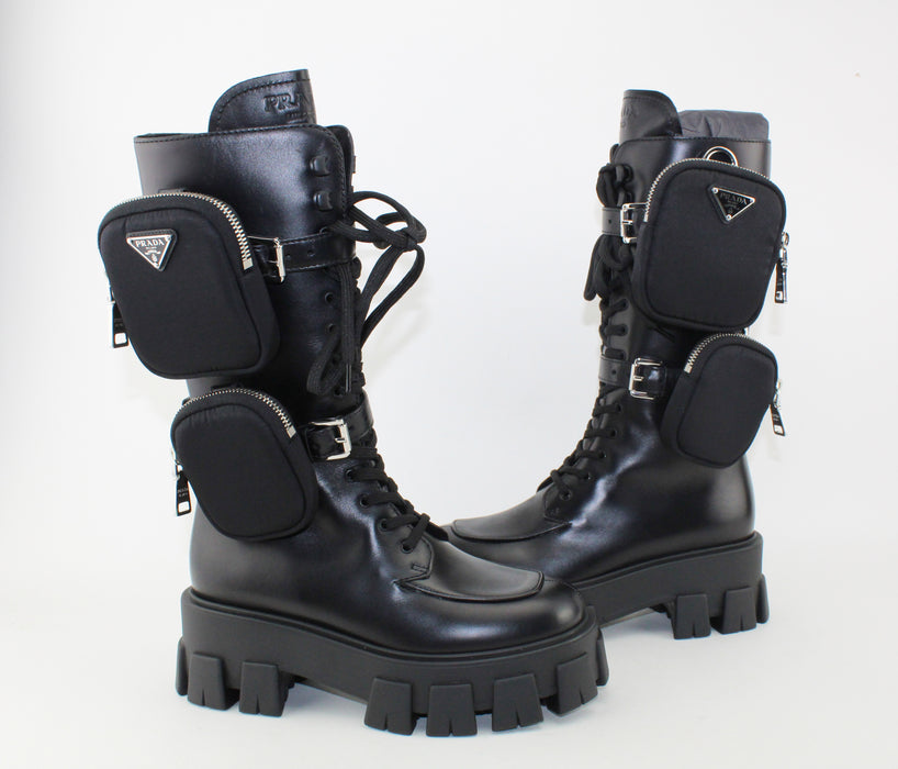 Prada Leather Zip Combat Tall boots