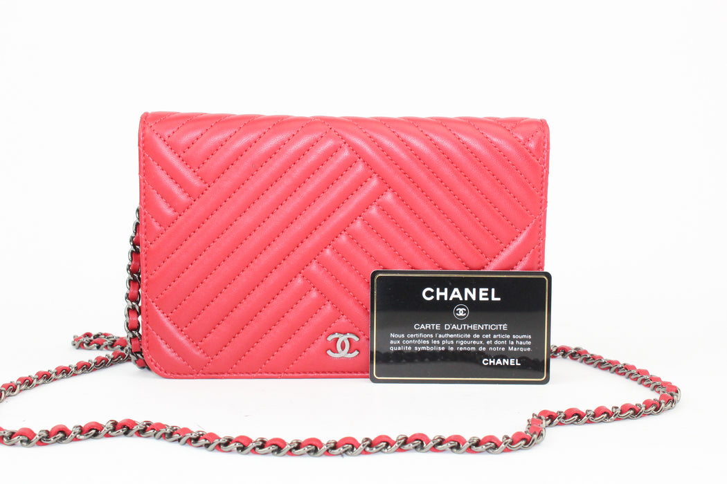 Chanel Red Chevron Wallet on Chain