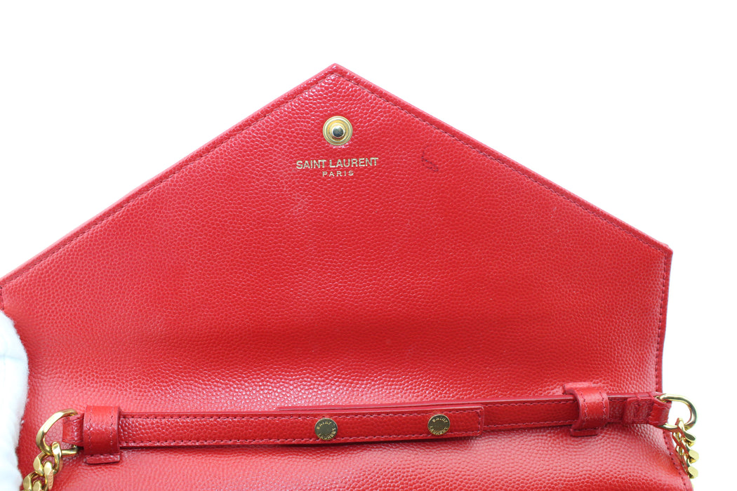 Saint Laurent Monogram Leather Chain Bag Red