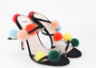 Fendi Suede Ankle-Wrap Sandal w/Mink Fur Pompoms