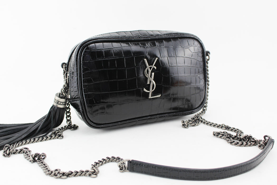 Saint Laurent Mini Lou Croc Embossed Camera bag
