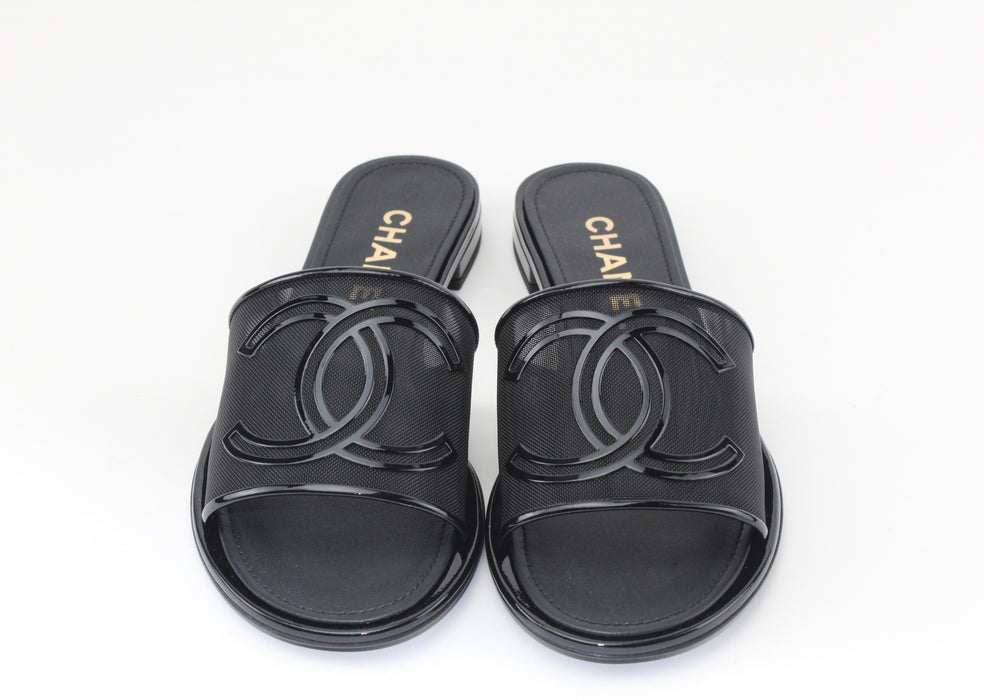 Chanel Mesh & Patent Black Mules