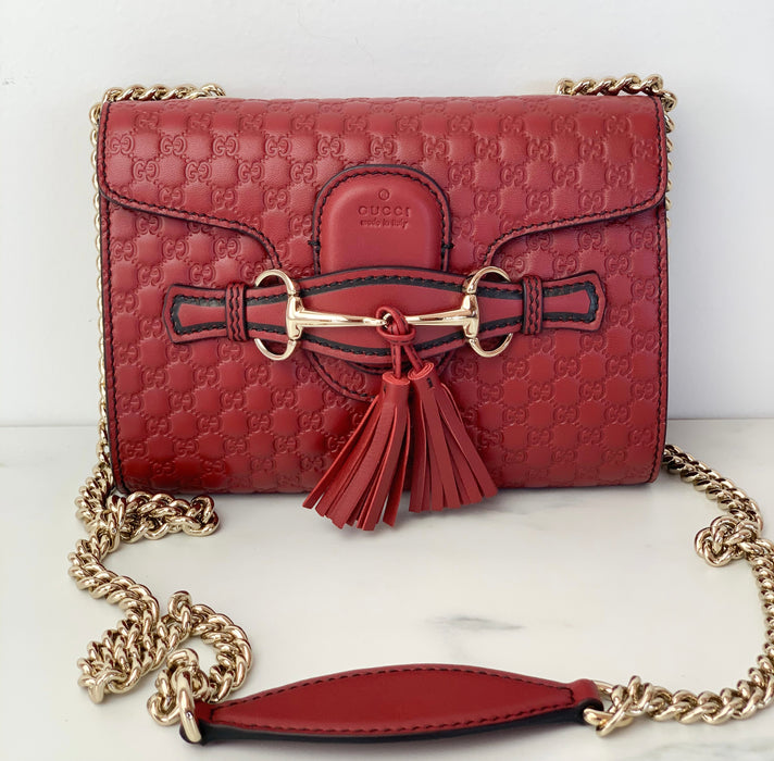 Gucci Emily Guccissima Mini Chain Shoulder Bag red