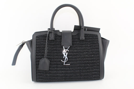 SAINT LAURENT RAFFIA TOP HANDLE BAG BLACK