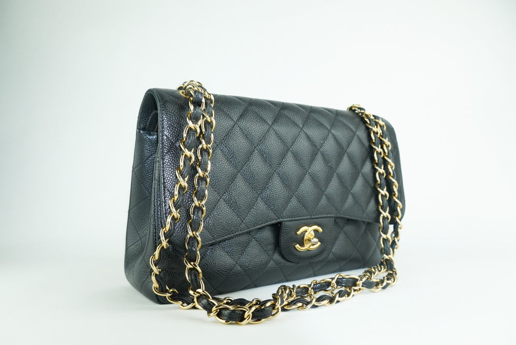 Chanel Large Caviar Double Flap Bag in Black