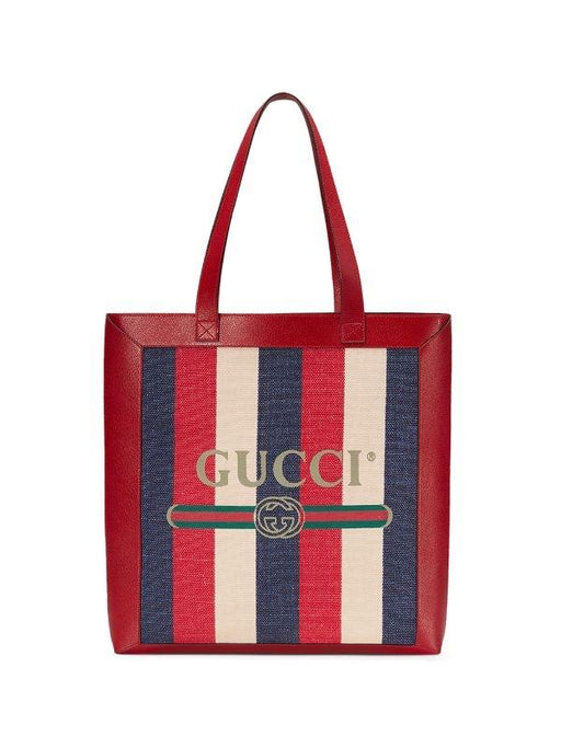 Gucci Leather Trimmed Canvas Stripe Sylvia Tote
