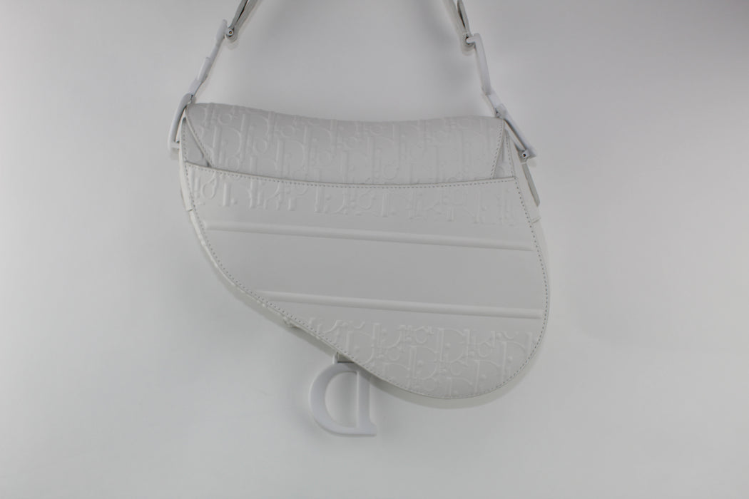 CHALK WHITE SADDLE DIOR OBLIQUE EMBOSSED SMOOTH CALFSKIN BAG