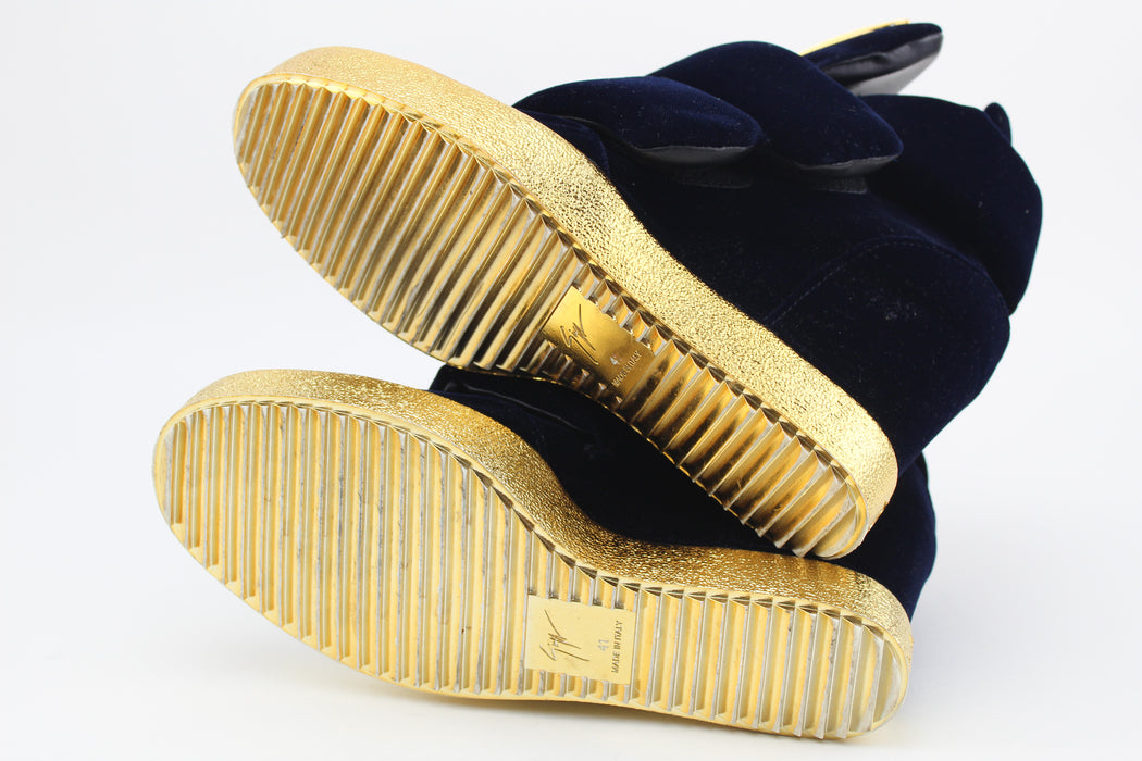 Giuseppe Zanotti Velvet Navy and gold sneakers
