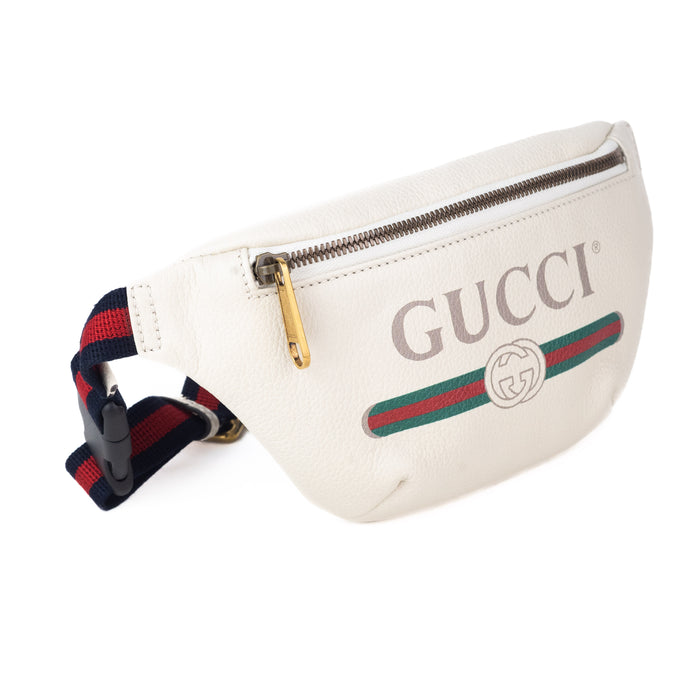 Gucci White Leather Logo Belt Bag