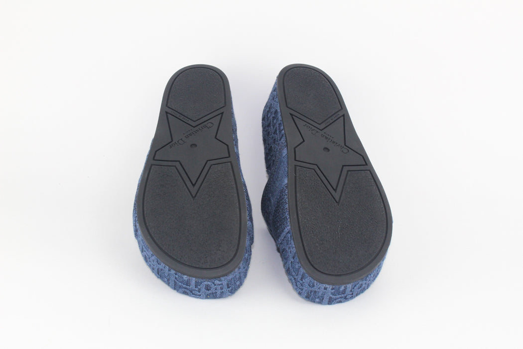 CHRISTIAN DIOR DWAY SLIDES IN OBLIQUE EMBROIDERED DENIM