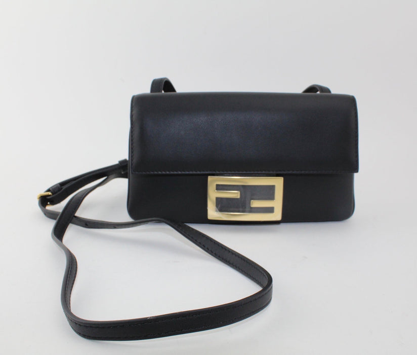 FENDI DUO BAQUETTE LEATHER SHOULDER BAG