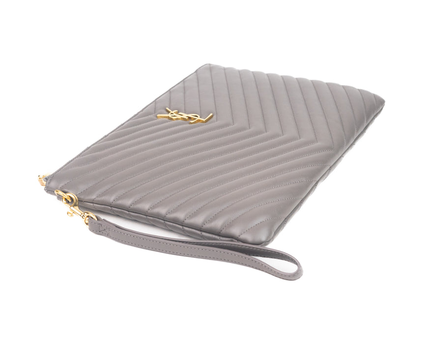 Saint Laurent Matelasse Pouch Grey