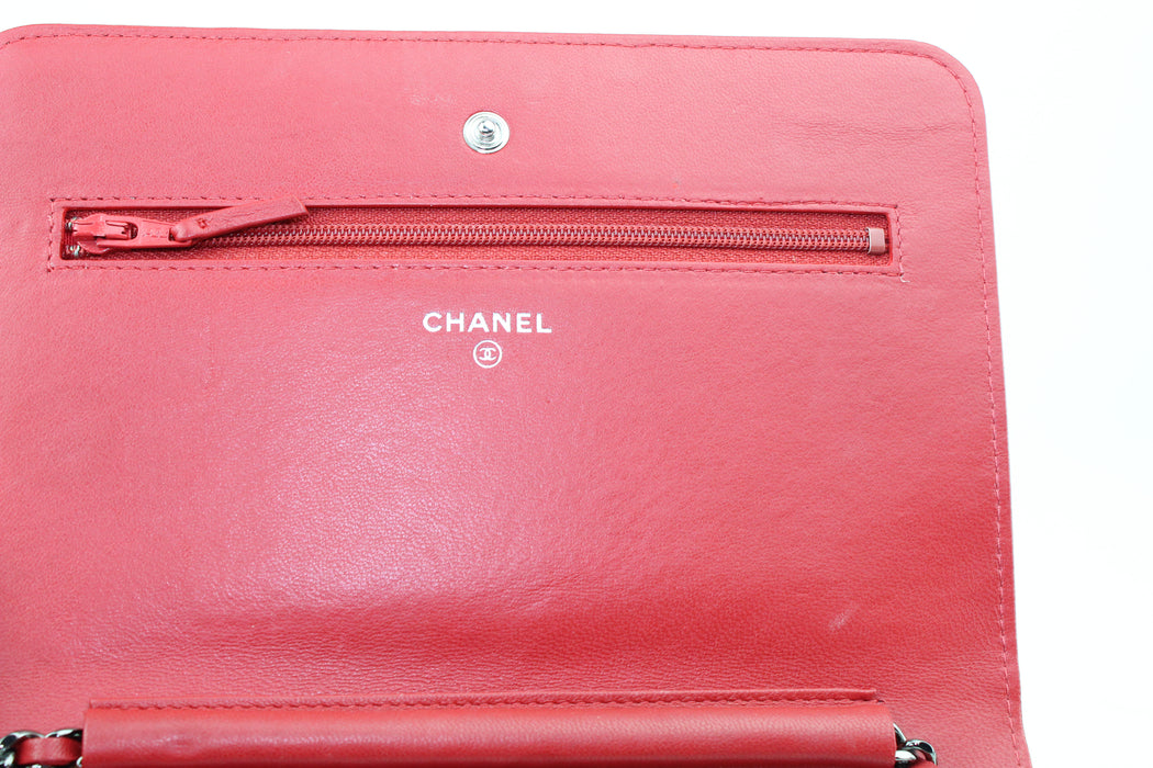 Chanel Red Chevron Wallet on Chain