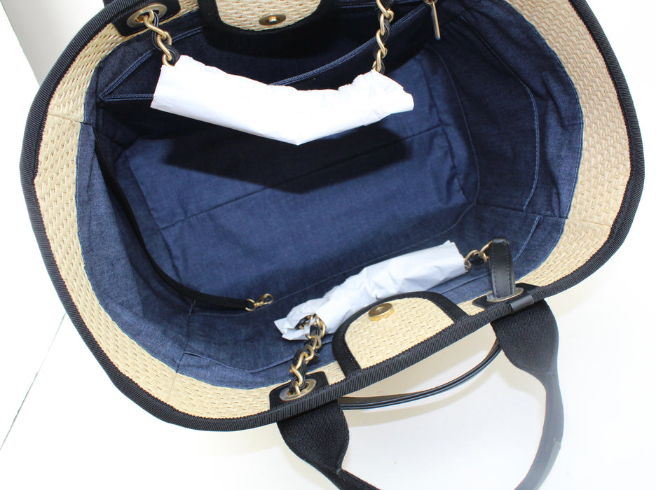 Chanel Straw Calfskin Deauville Tote