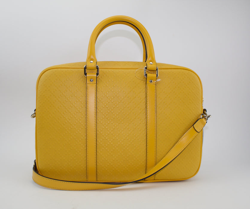 GUCCI YELLOW DIAMANTE TEXTURED LEATHER BRIEFCASE BAG