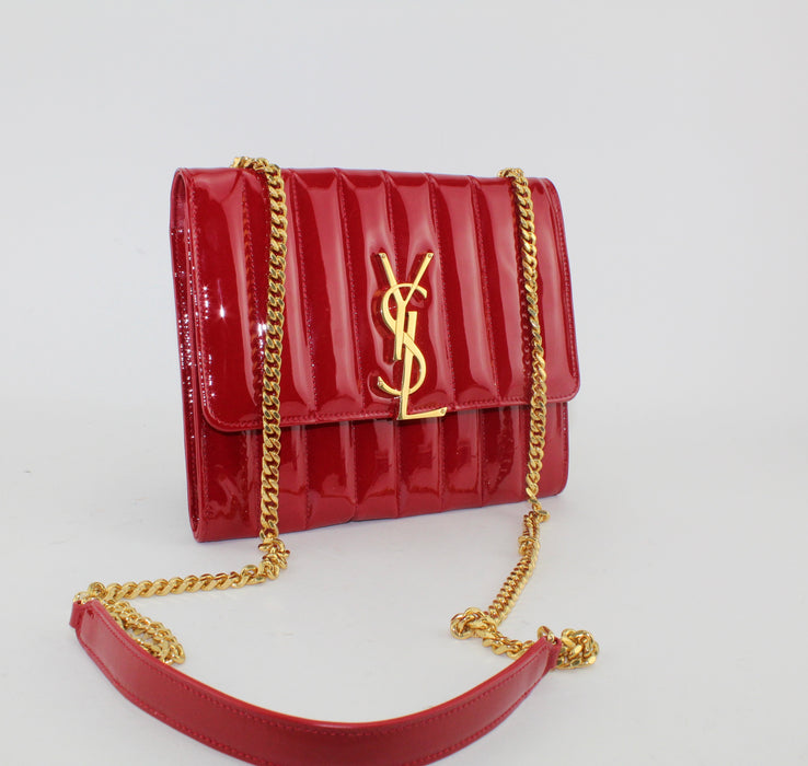 Saint Laurent Patent Calfskin Matelasse Medium Vicky Chain Bag Red