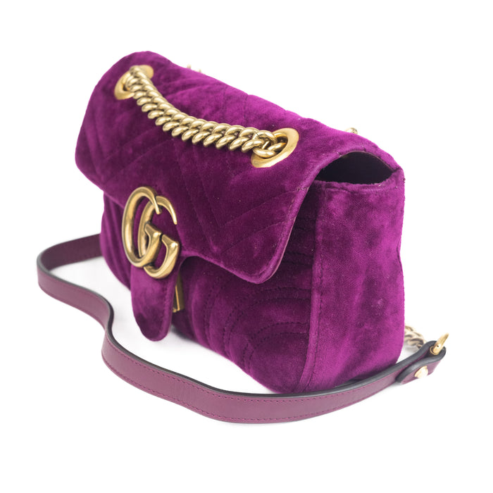 Gucci Velvet Matelasse Mini GG Marmont Shoulder Bag