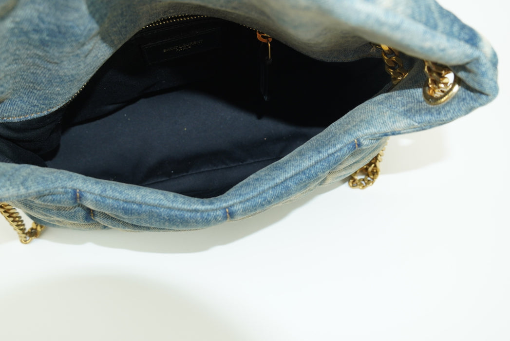Saint Laurent Puffer Small Chain bag in Quilted Vintage Denim and Suede