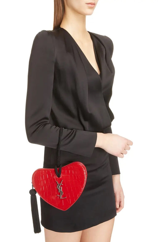 Saint Laurent Heart Croc embossed Clutch