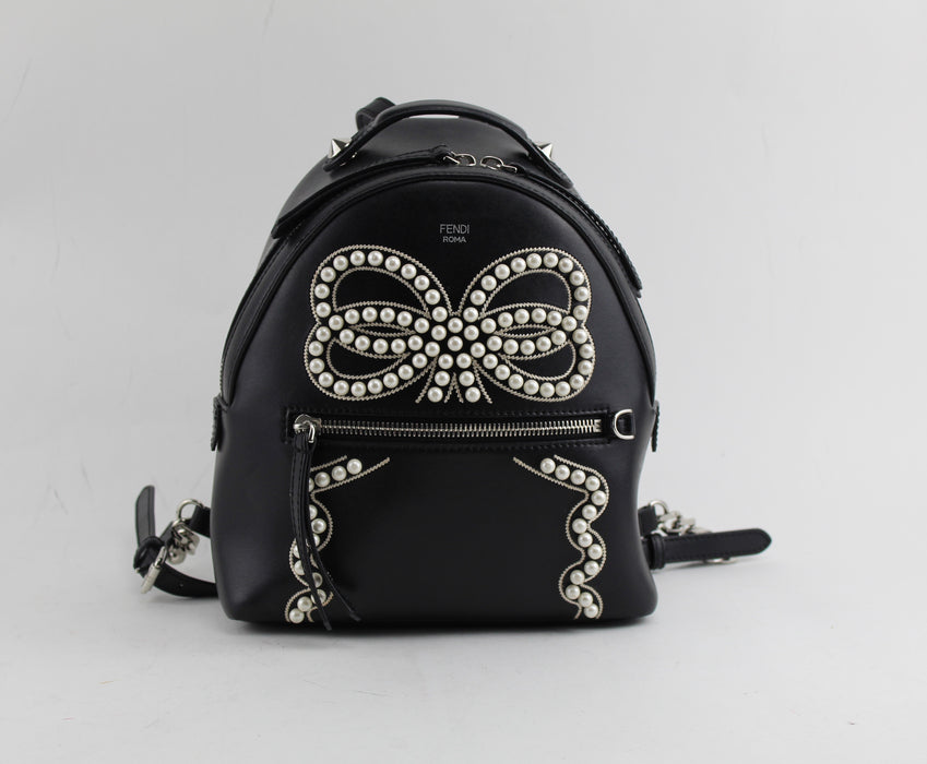 fendi backpack mini white FENDI MINI PEARL BOW LEATHER BACKPACK