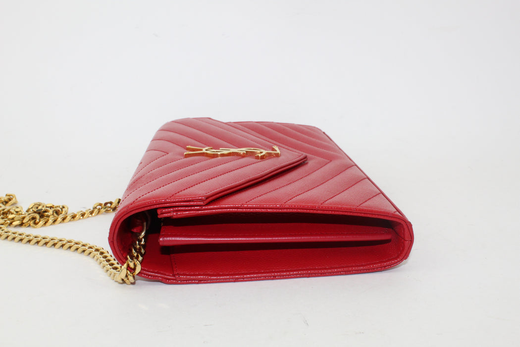 Saint Laurent Monogram Leather Chain Bag Red