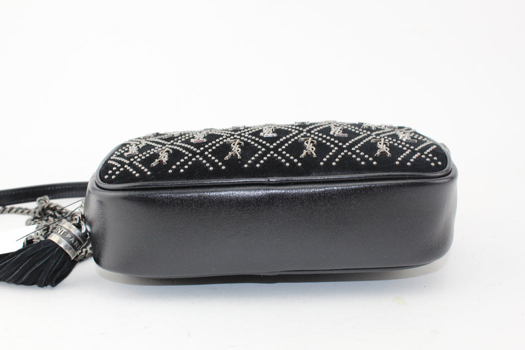 Saint Laurent Mini Lou Croc Embellished Suede Camera bag