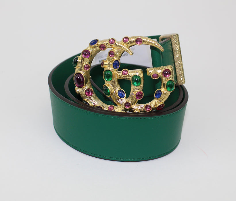 GUCCI LEATHER BELT WITH CRYSTAL DOUBLE G BUCKLE - LuxurySnob