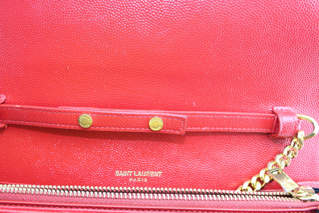 SAINT LAURENT MONOGRAM LEATHER CHAIN BAG RED