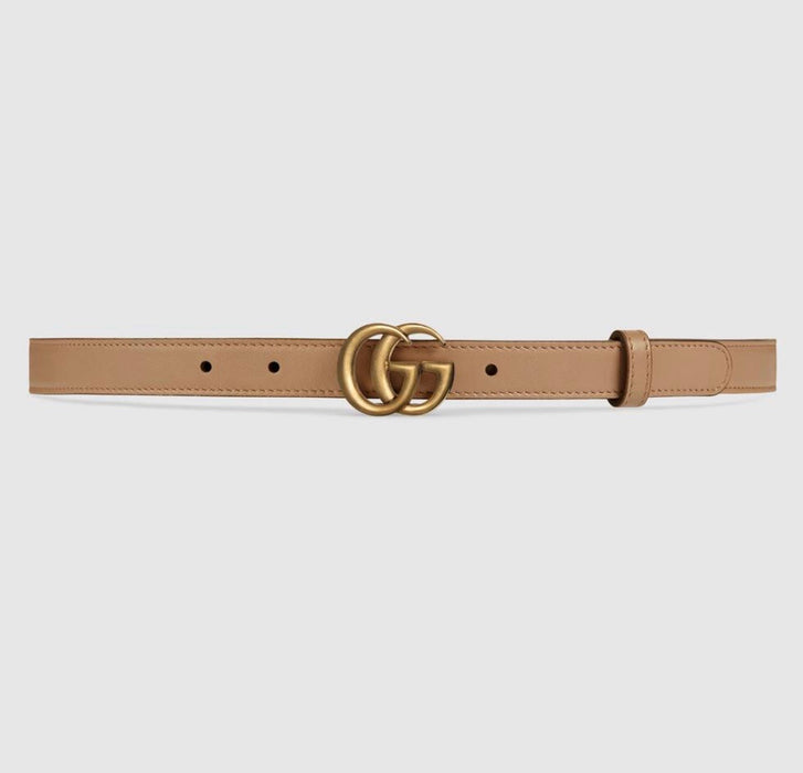 GUCCI LEATHER BELT WITH DOUBLE G BUCKLE NUDE