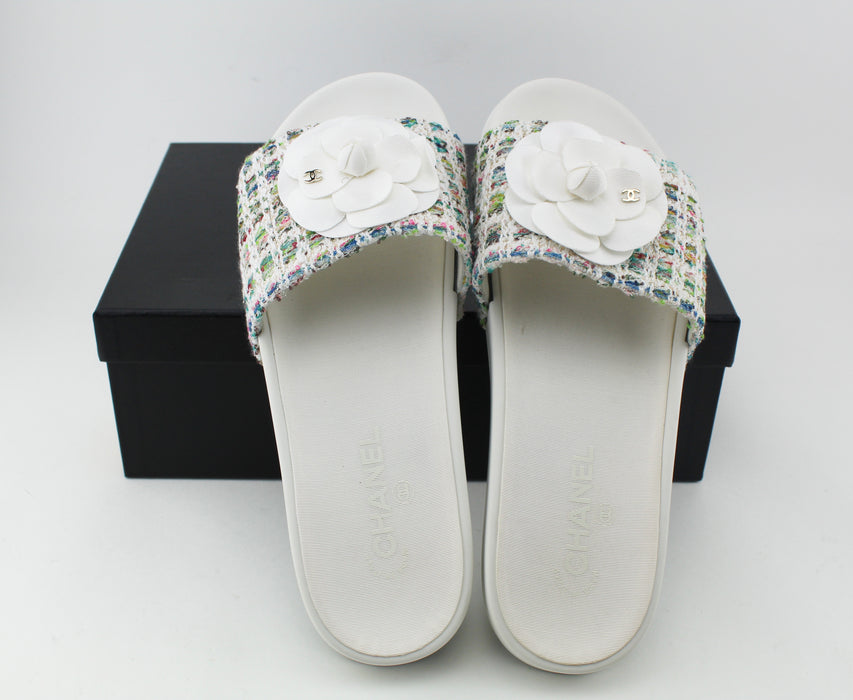 Chanel Tweed Grosgrain slides