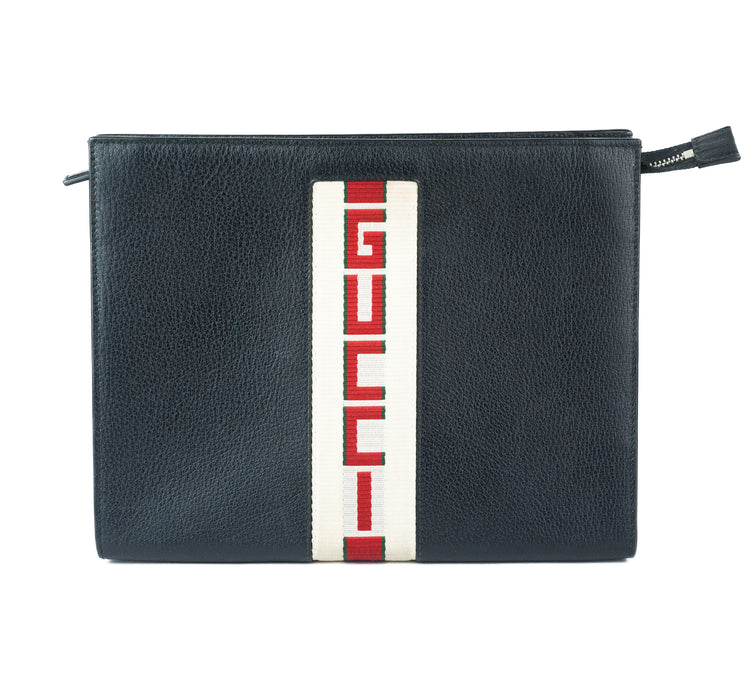 Gucci Logo Stripe Leather Pouch