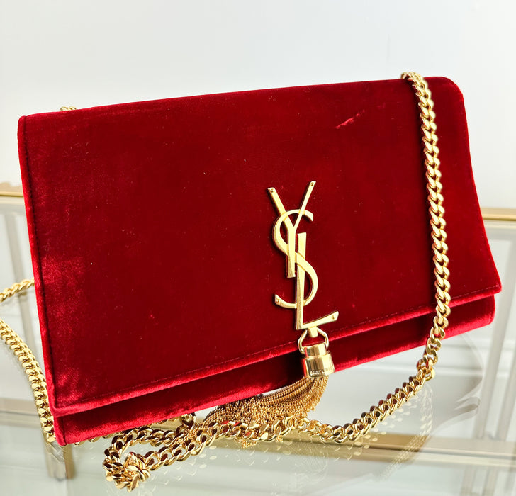 Saint Laurent Velvet Kate Tassel bag Red