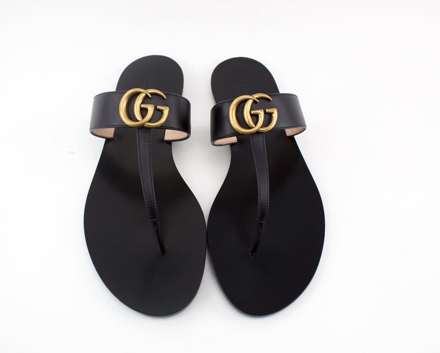 GUCCI LEATHER THONG SANDAL WITH DOUBLE G SIZE 41