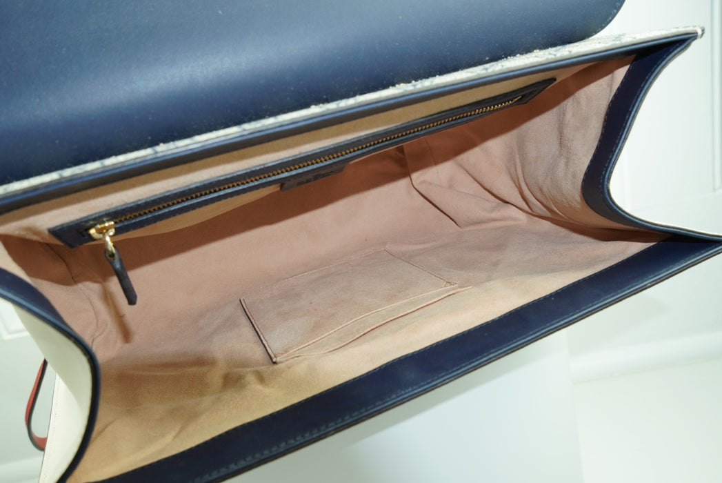 Gucci Medium Padlock GG Supreme Monogram Top Handle Satchel Bag Blue