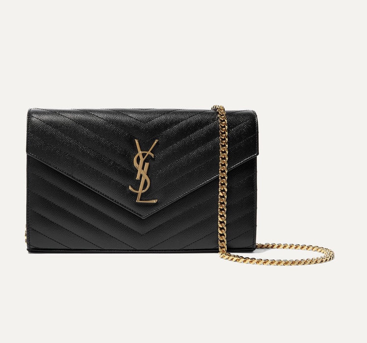 SAINT LAURENT MONOGRAM CHAIN WALLET IN GRAIN DE POUDRE EMBOSSED LEATHER