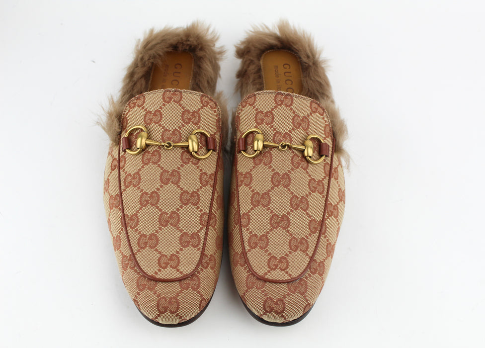 Gucci Princetown Fur-lined GG Canvas Loafers