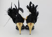 PRADA BLACK FEATHER SATIN GOLD JEWEL SANDAL