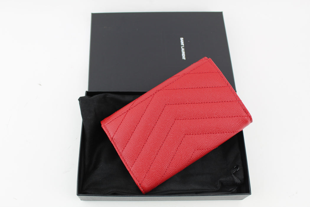 SAINT LAURENT MONOGRAM QUILTED TEXTURED LEATHER WALLET RED