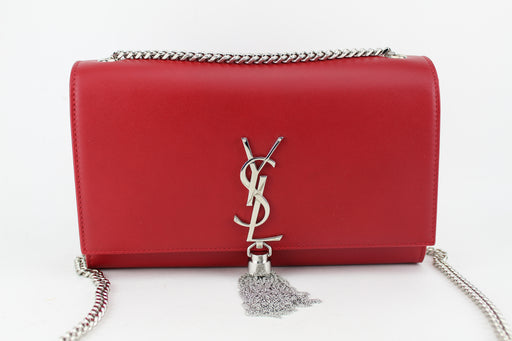 Saint Laurent Red Leather Medium Kate YSL Tassel Chain Bag