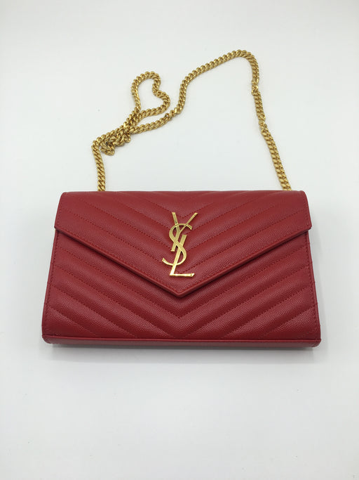 YSL ENVELOPE MONOGRAM CHAIN WALLET RED - LuxurySnob