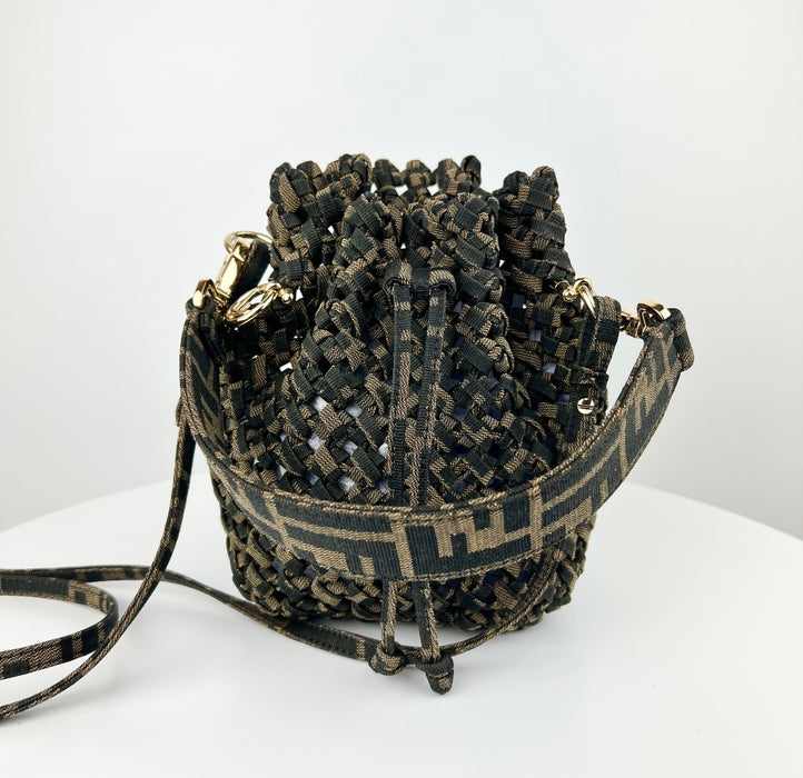 Fendi Mon Tresor bucket bag jacquard fabric interlace mini bag