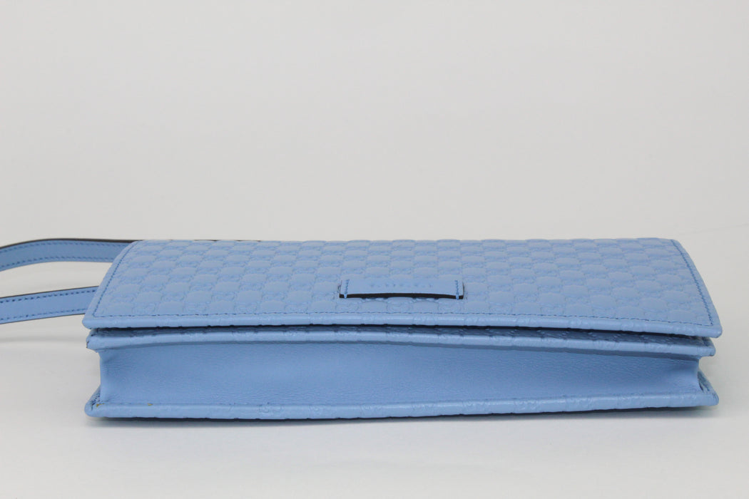 Gucci Leather Micro GG  Crossbody Wallet Bag Blue