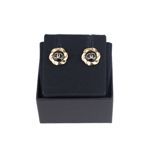 Chanel Gold and black Flower Earrings