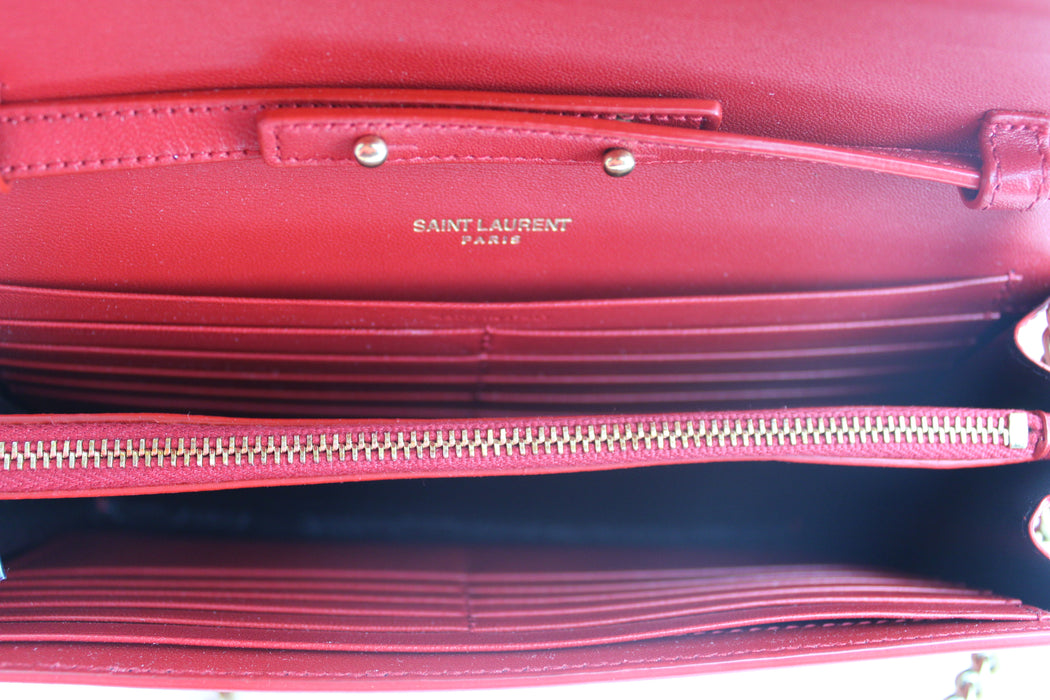 SAINT LAURENT PATENT MONOGRAM KATE CHAIN BAG RED 