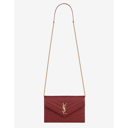 Saint Laurent Envelope Wallet on Chain in Rouge Opyum